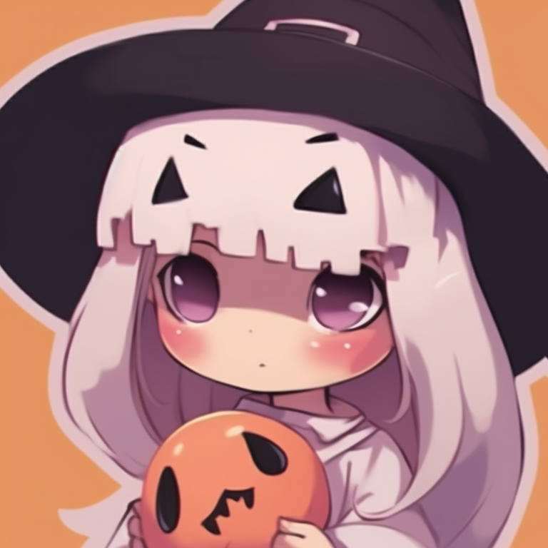 Two characters in witch costumes, featuring muted colors and cute stylized design. cute halloween pfp matching pfp for discord.