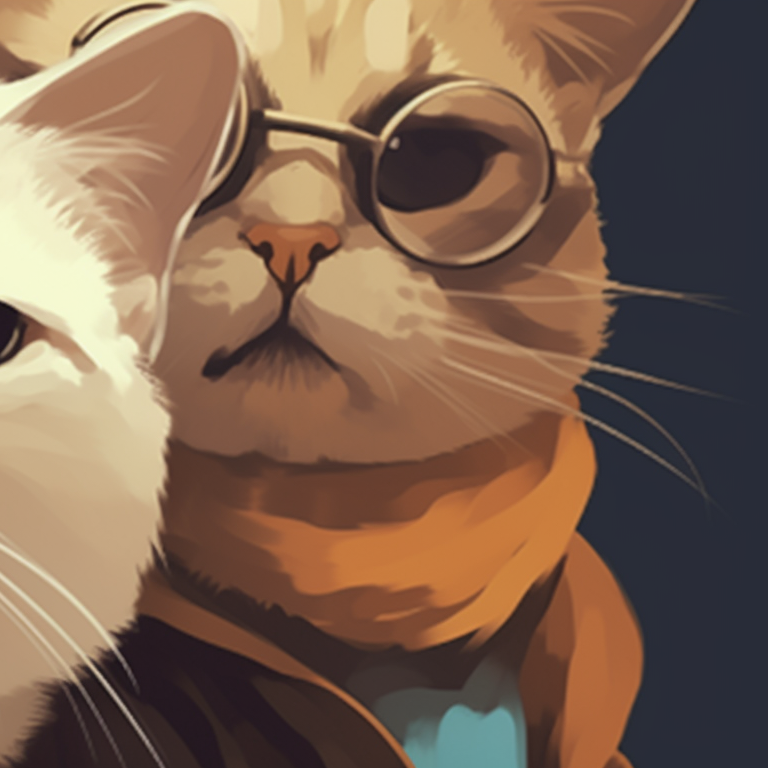 Two characters, one wearing a beret, the other in a bowler hat, both flaunting glamorous neckpieces. stylish cat matching pfp pfp for discord.