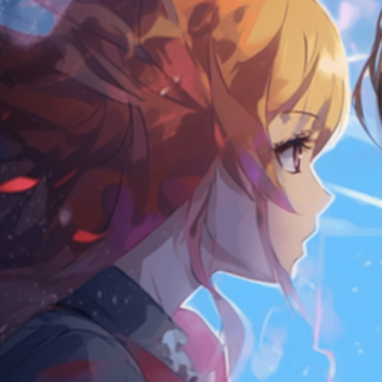 Two characters under starry sky, intertwined gazes, shared secret. cool matching gif pfp pfp for discord.