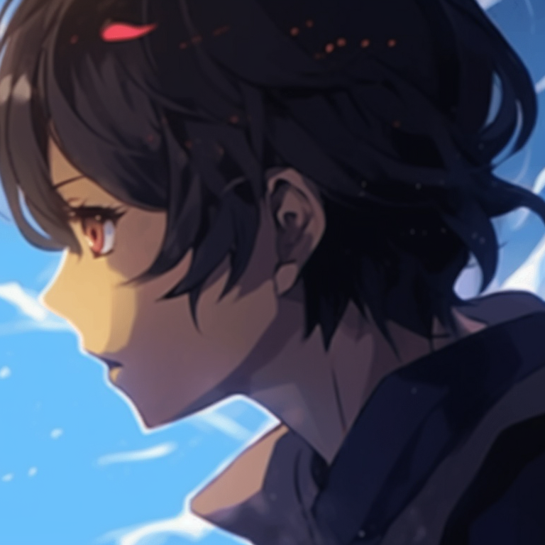 Two characters under starry sky, intertwined gazes, shared secret. cool matching gif pfp pfp for discord.