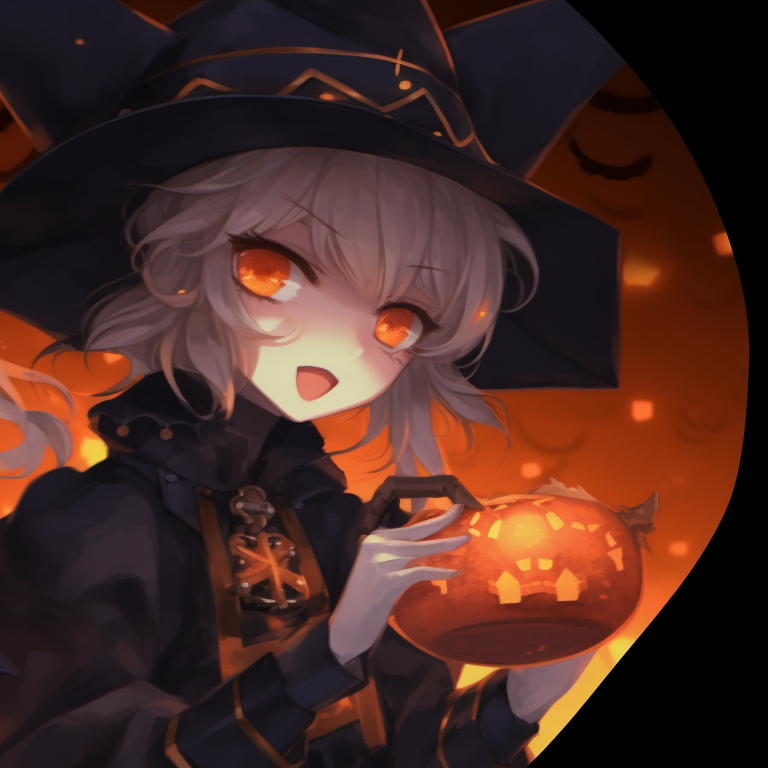 Two characters in matching witch costumes, pastel color palette and moon-centered composition, standing side by side. genshin characters halloween matching profile pictures pfp for discord.