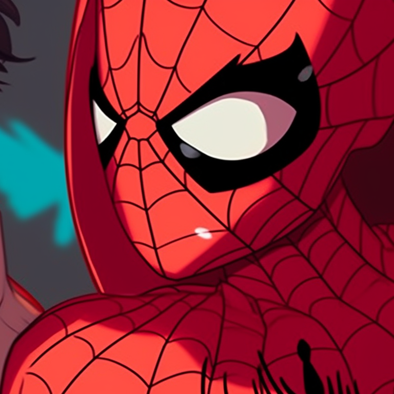 Spider-Man and Mary Jane under a moonlit skyline, soft colors and dramatic mood. spider man matching pfp styles pfp for discord.