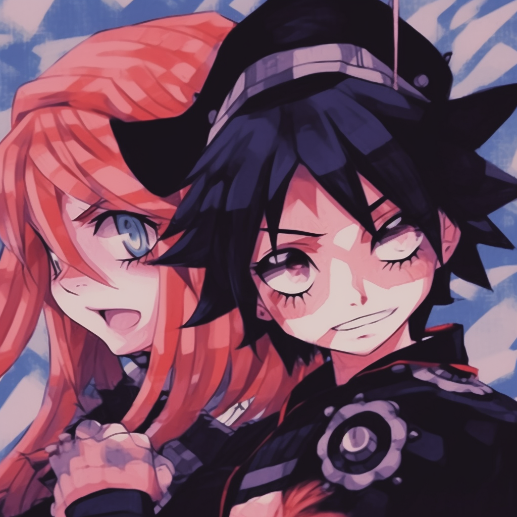 Naruto Uzumaki and Sasuke Uchiha side by side, showing off their sharingan, with contrasting colors. anime matching pfp for two friends: popular styles