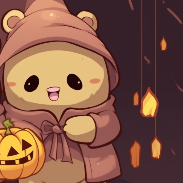 Two bear characters, one milk and the other mocha, conjuring a spell in a shady lighting. mocha bear and milk bear halloween themed matching pfp pfp for discord.