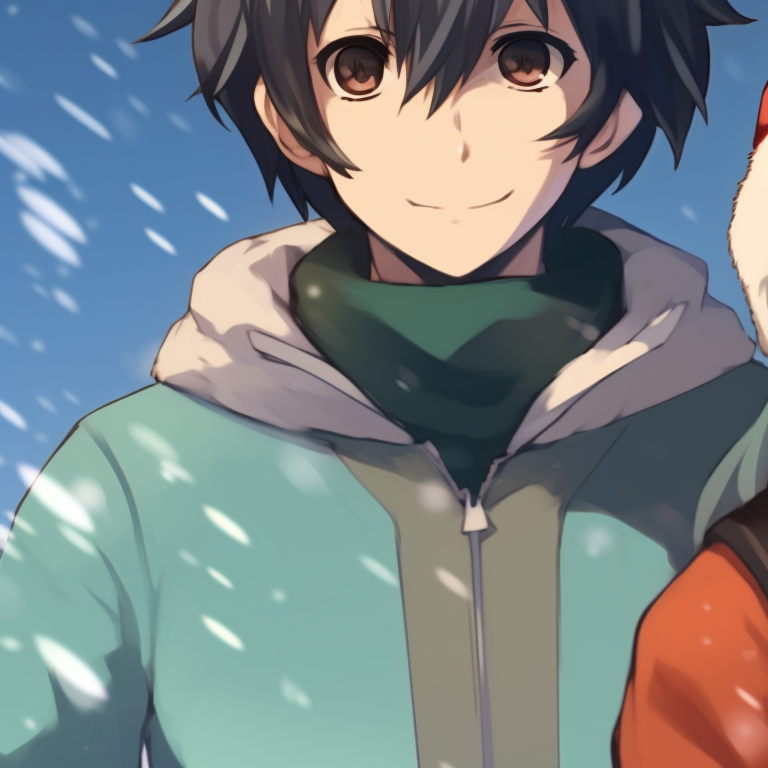 Two characters in a tender embrace, suffused in Christmas undertones, mellow expressions and intimate ambiance. iconic matching christmas art pfp pfp for discord.