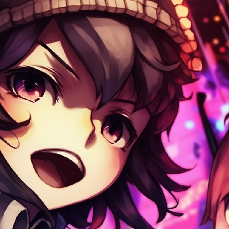 Close-up of two characters, one with a wicked smile and the other with a mischievous wink, highlighting the uncanny Halloween atmosphere. themed danganronpa matching pfp pfp for discord.