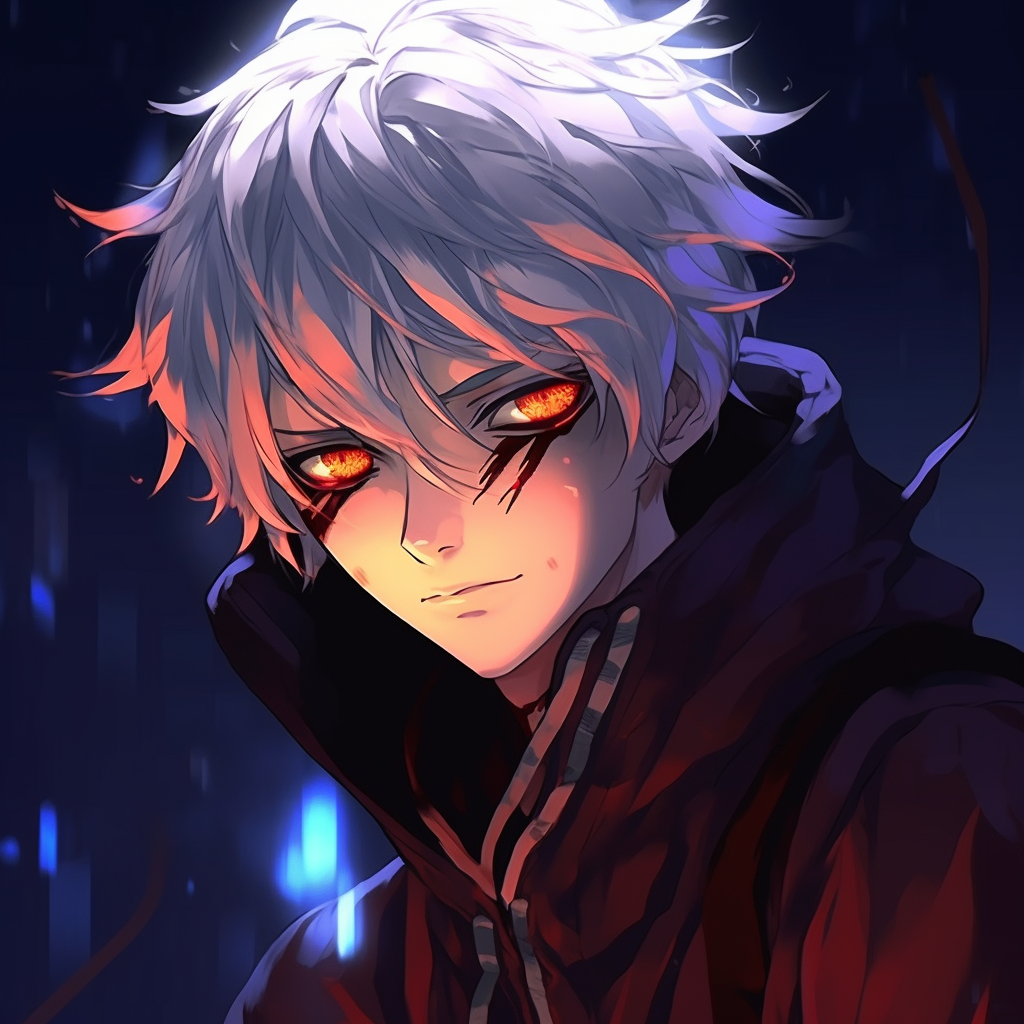 Moody anime boy, using a grayscale color palette with a pop of saturated hue for contrast. 4k anime boy profile photos