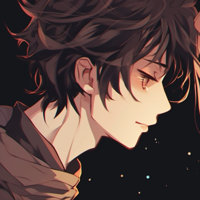 Two characters embracing under twilight, detailed clothing and soft lighting, one leaning into the other. unique aesthetic matching pfp couples pfp for discord.