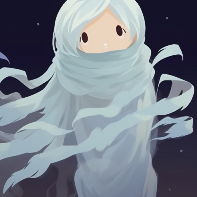 Two ghost characters, one slightly fading into the background, other dominant and sharp. matching pfp not cringe halloween theme ghost pfp for discord.