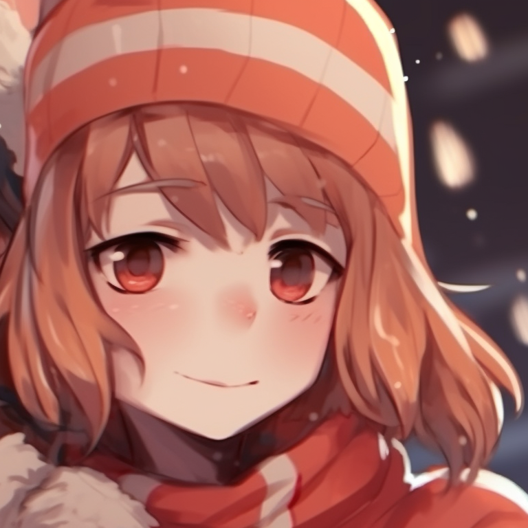 Two characters in winter outfits under a snowy backdrop, pastel colors and soft shading. matching cool christmas pfp ideas pfp for discord.