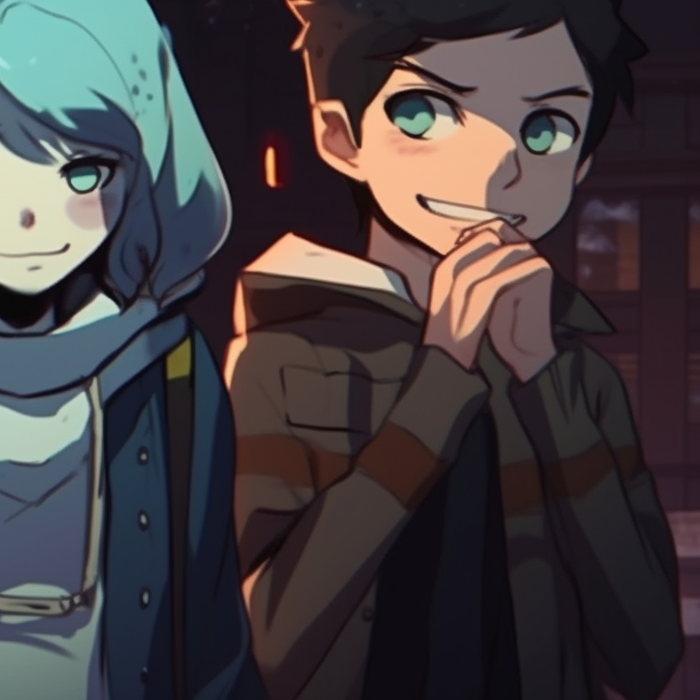 Two friends, pastel backdrop of a sunrise, looking towards the horizon. modern matching pfp for 4 friends pfp for discord.