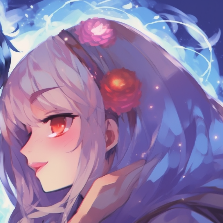 Two characters linked by a mystical connective aura, etheric glows, and celestial colors. ideal couple pfp matching pfp for discord.