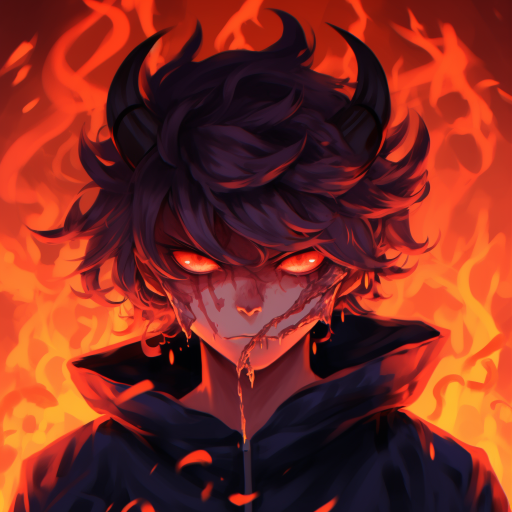Shadowy demon boy emerging from darkness, employing a stylistic contrast in gray scale. demonic anime pfp for boys pfp for discord.