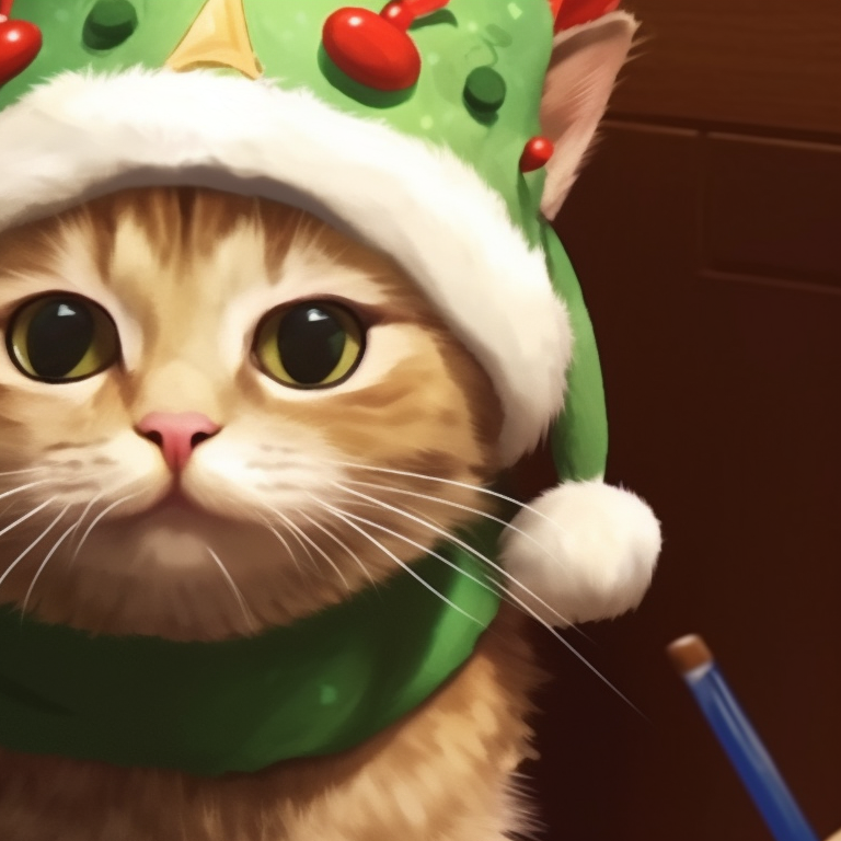 Two identical tabby cats wearing elf hats, with candy canes and gift boxes scattered in the background, realised in warm, earthy tones. adorable matching cat pfp christmas visuals pfp for discord.