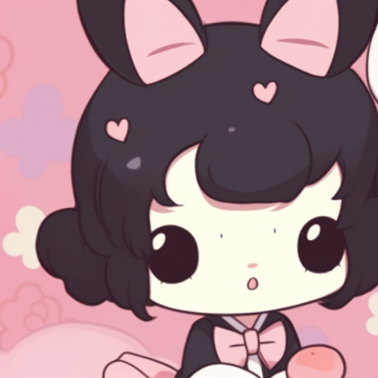 My Melody and Kuromi enjoying playtime, colorful scene depicting their liveliness and joy. my melody and kuromi matching aesthetic pfp pfp for discord.