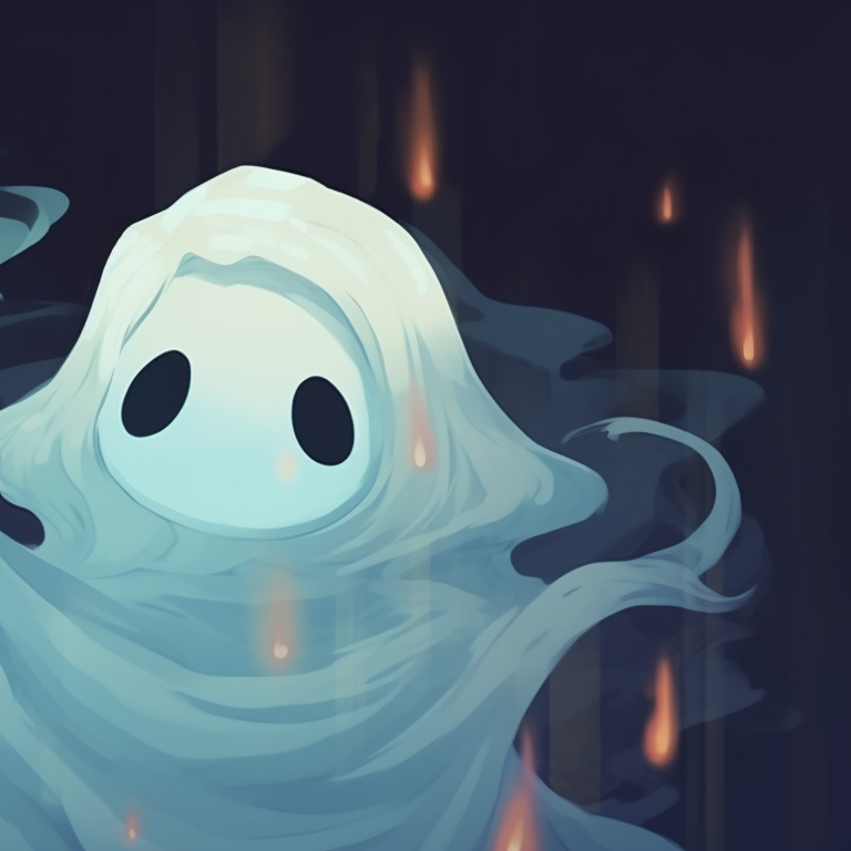 Close-up of two ghost characters, detailed spectral texture, and evocative expressions under moonlight. importance of ghost matching pfp in halloween theme pfp for discord.