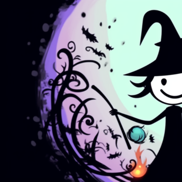 Stick figures in front of haunted house, eerie lights and dark shades, clutching each other. stickman pfp with halloween backdrop pfp for discord.