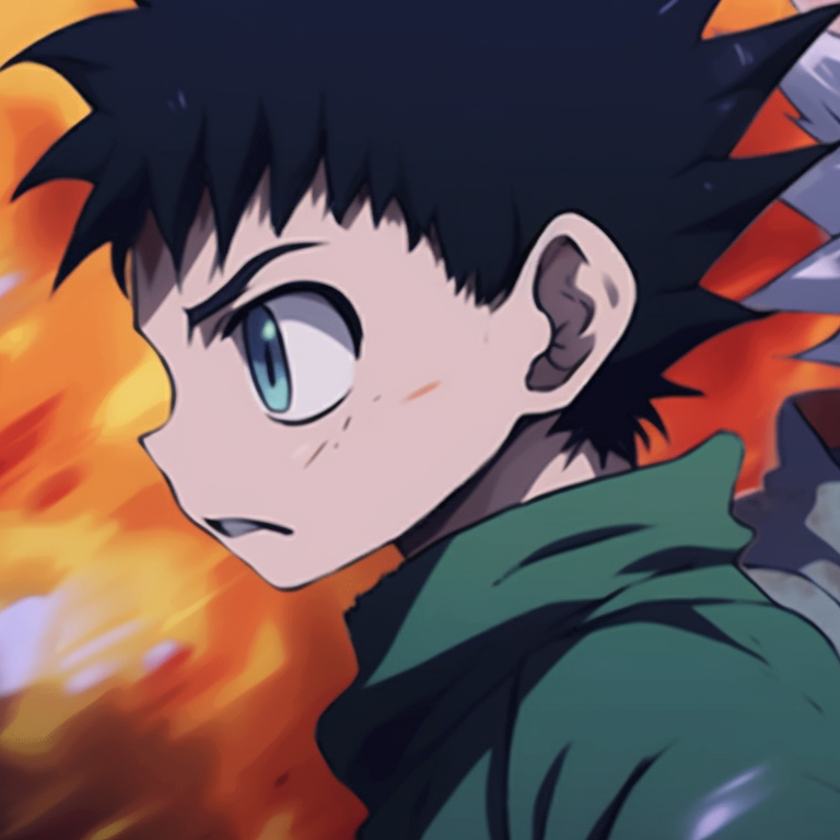 Gon and Killua in combat stances, intense expressions and vibrant colors. manga gon and killua matching pfp pfp for discord.