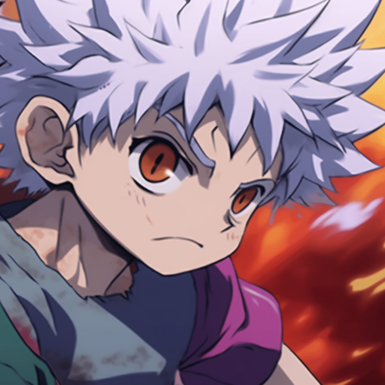 Gon and Killua in combat stances, intense expressions and vibrant colors. manga gon and killua matching pfp pfp for discord.
