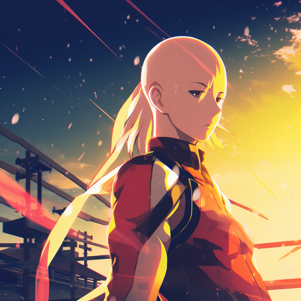 Profile of Saitama from One Punch Man, bold lines and bright colors. 4k anime art profile photos