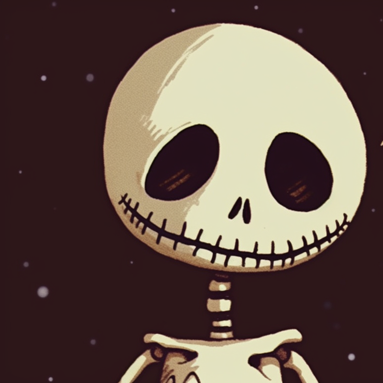 Skeleton characters engaged in conversation, details of Christmas decorations in the background. cute skeleton matching christmas pfp pfp for discord.