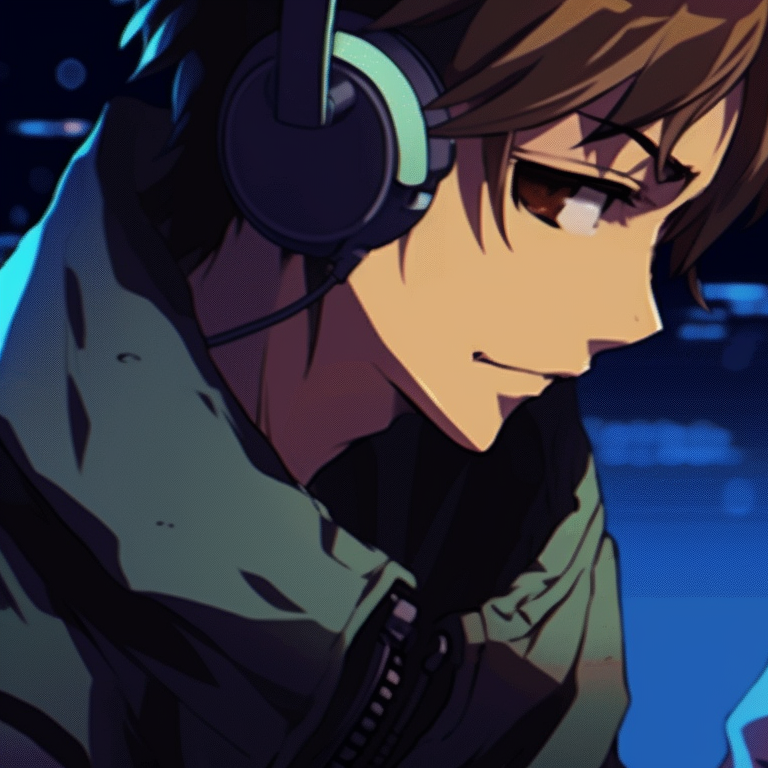 Two characters in casual gamer outfits, surrounded by soft hues of the sunset, absorbed in their gaming consoles. matching gif pfp for gamers pfp for discord.