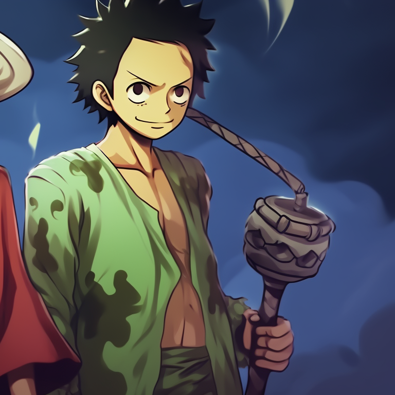 Luffy and Zoro in masked attire, mysterious ambiance and rich details. unique luffy and zoro halloween theme pfp pfp for discord.