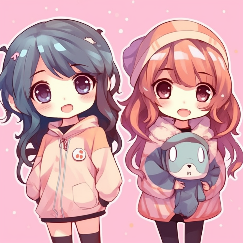 Three cute and playful anime characters, with big eyes and unique hairstyles. anime 3 matching pfp cute edition