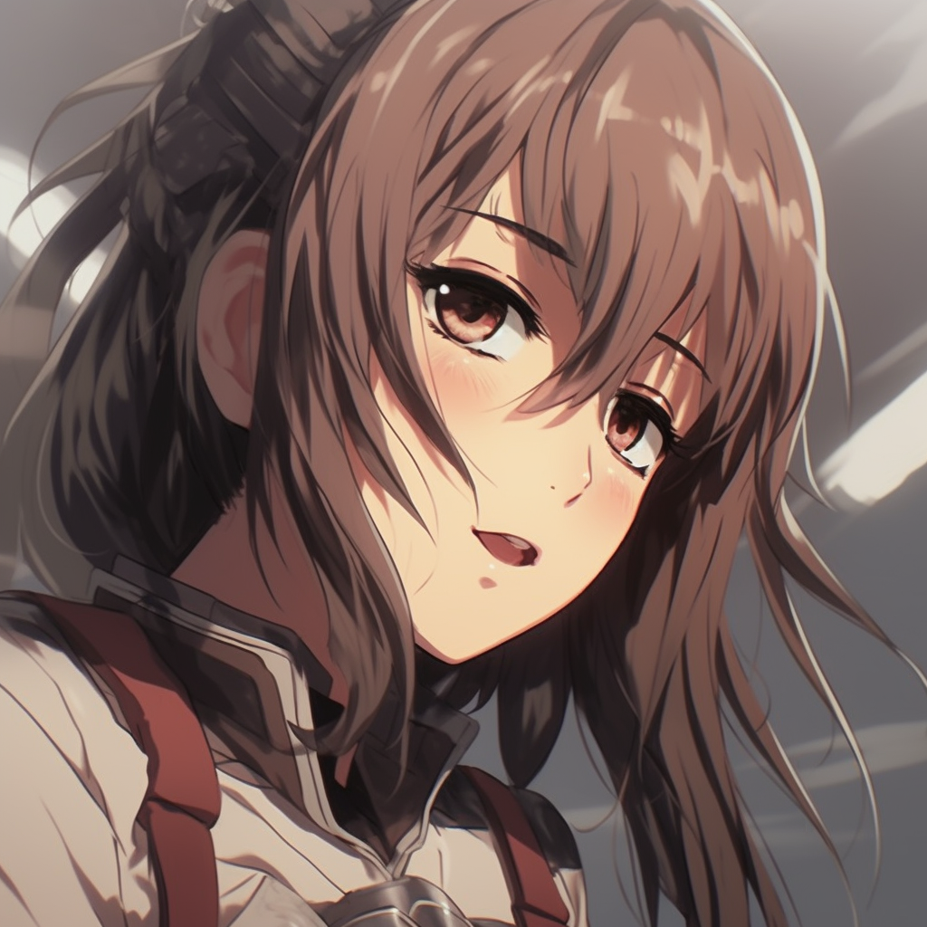 Profile picture of Mikasa looking courageous, the muted color palette and keen lines capture her bold temperament. admirable female anime pfp pfp for discord.