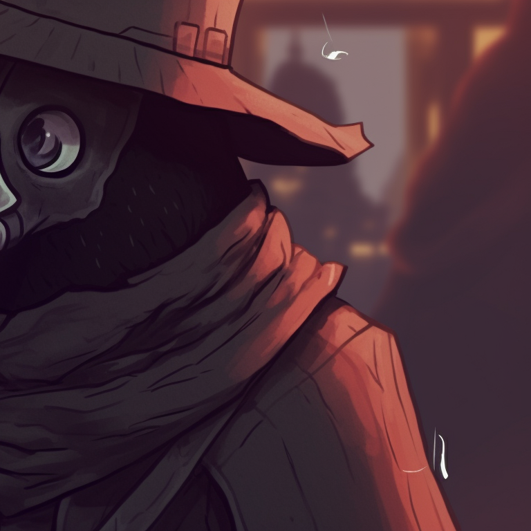 Time-frozen still of two plague doctors throwing snowballs at each other, dynamic poses and the snowflakes are meticulously rendered. matching plague doctor pfp festive season pfp for discord.