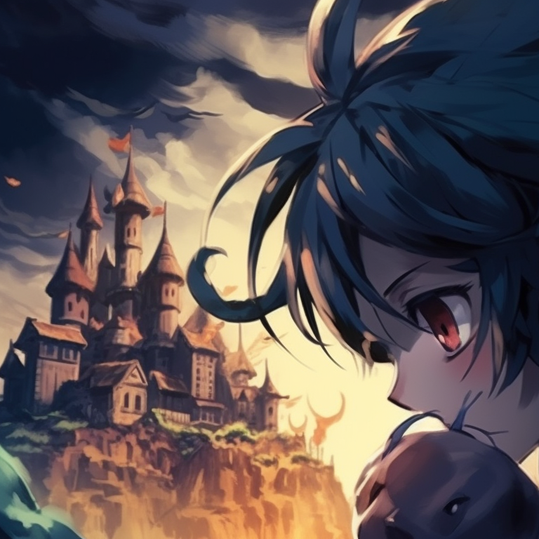 Howl and Sophie each holding a pumpkin, warm autumnal colors and fine detailing. howl's moving castle halloween matching pfp ideas pfp for discord.