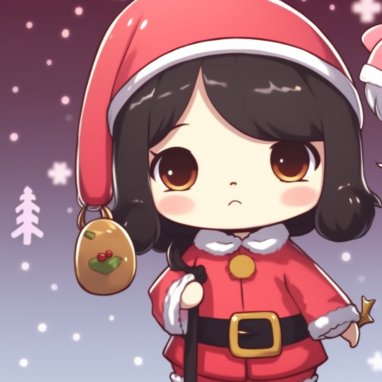 Two characters in Christmas sweaters, warm colors with light shading. matching christmas sanrio pfp shopping pfp for discord.
