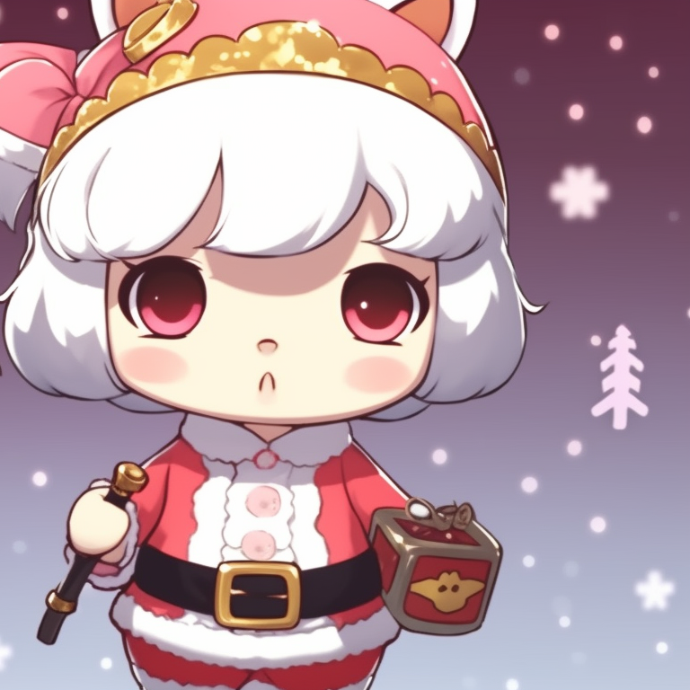 Two characters in Christmas sweaters, warm colors with light shading. matching christmas sanrio pfp shopping pfp for discord.