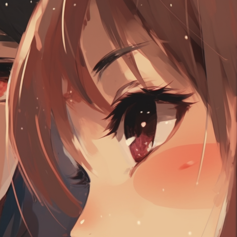 Close-up of two characters, glistening tears seen in their eyes, illustrating intensity and emotion. romantic cute couple matching pfp pfp for discord.