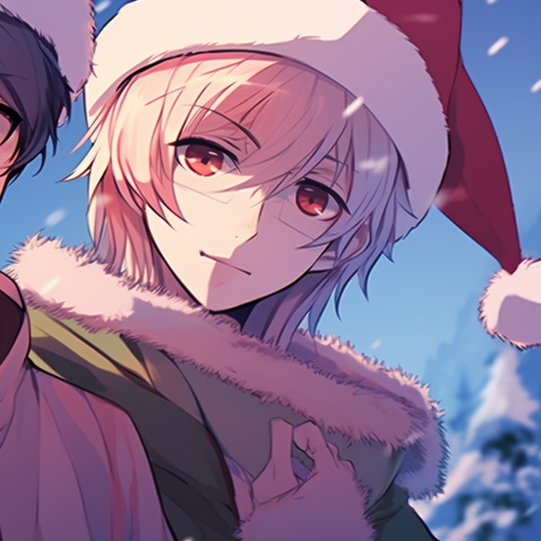 Two characters, radiant holiday lights and dark night backdrop, defending a Christmas tree. celebrate with matching christmas discord pfp pfp for discord.