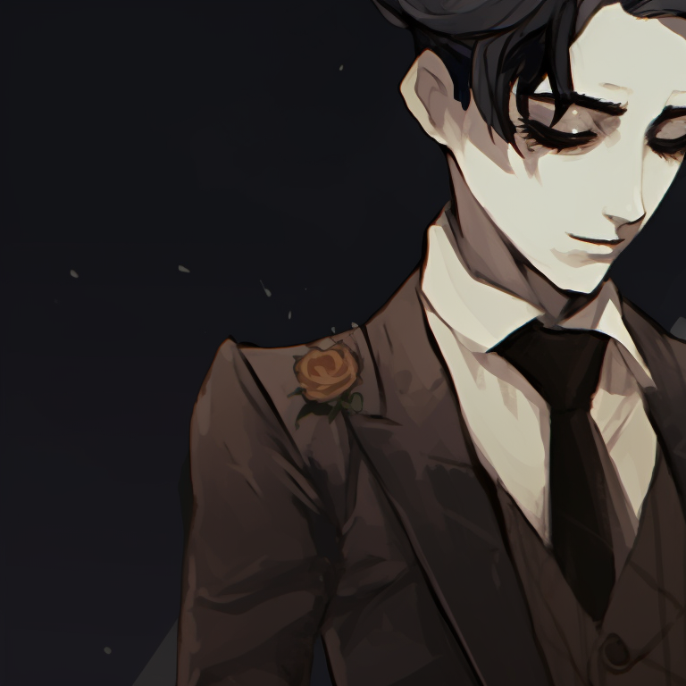 Two characters, vintage Victorian clothing, with a somber color palette. unique corpse bride pfp pfp for discord.