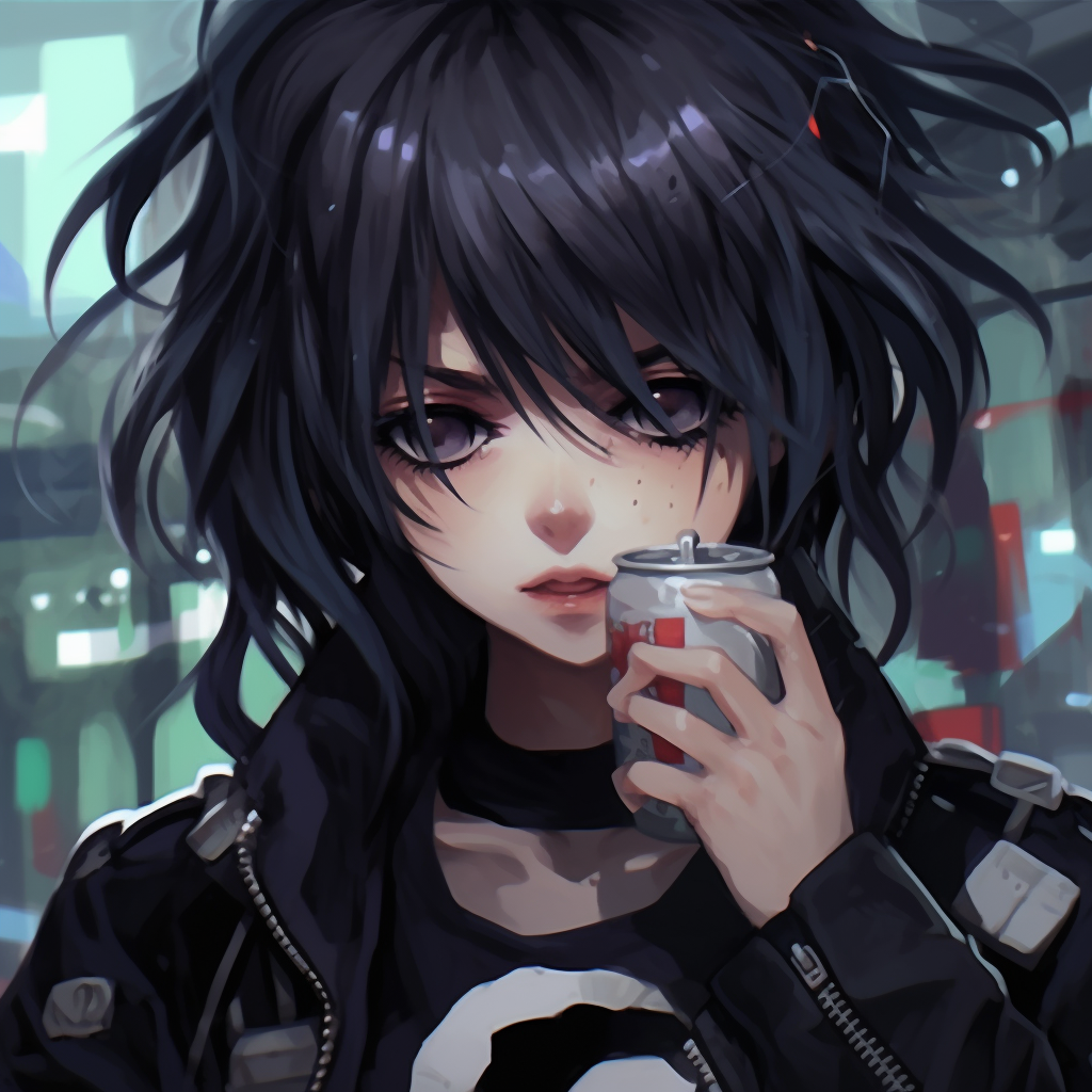 Anime girl in an emo style, exhibiting an anguished facial expression, emphasis on detailed facial expression and strong outlines selection of emo anime pfp