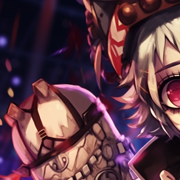 Two characters wearing masquerade masks, with intense expressions under the funfair lights. themed danganronpa matching pfp pfp for discord.