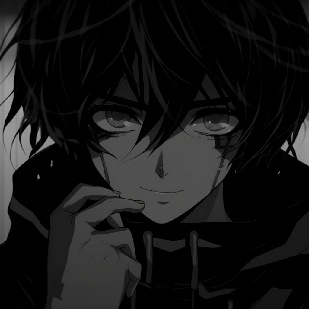 A male anime character in a mysterious stance with emphasized dark hues and contrasts. anime black aesthetic pfp pfp for discord.