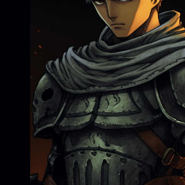 orange pumpkin and Casca mid-fight with sinister enemies, Halloween costumes visible, intense expressions berserk characters in halloween outfits pfps pfp for discord.