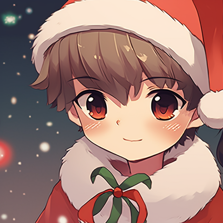 Two characters frolicking in the snow, soft colors and romantic mood. unique matching cute aesthetic christmas pfp selection pfp for discord.