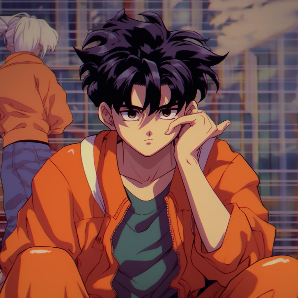 Goku preparing an energy blast, with an emphasis on the vibrant energy sphere and exaggerated muscle details. 90s anime pfp ideas to create your own designs