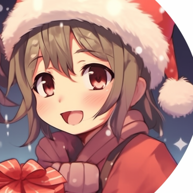 Two characters under a mistletoe with matching scarves, exhibiting soft lighting and winter colors. fascinating matching cute aesthetic christmas pfp options pfp for discord.