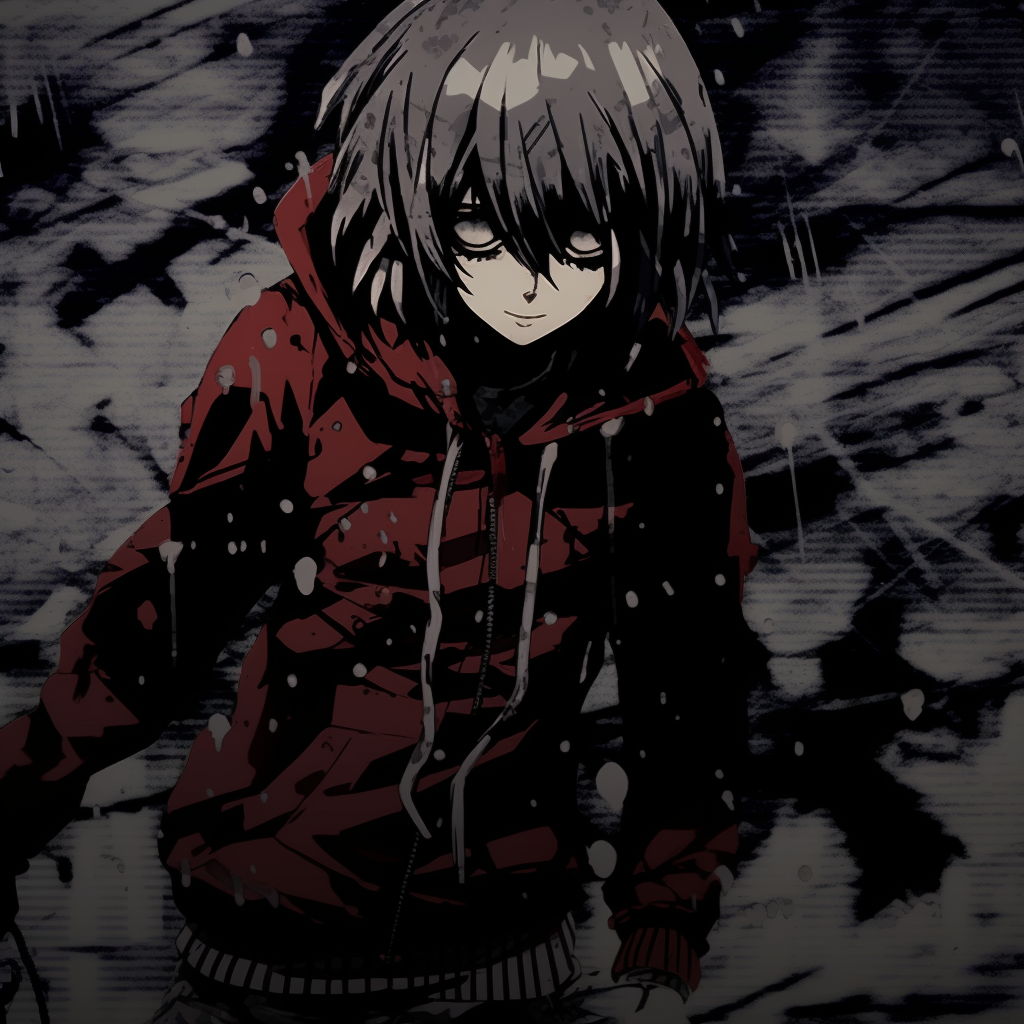 Kaneki distorted in grunge aesthetic featuring smeared ink and low saturation. innovative grunge anime pfp