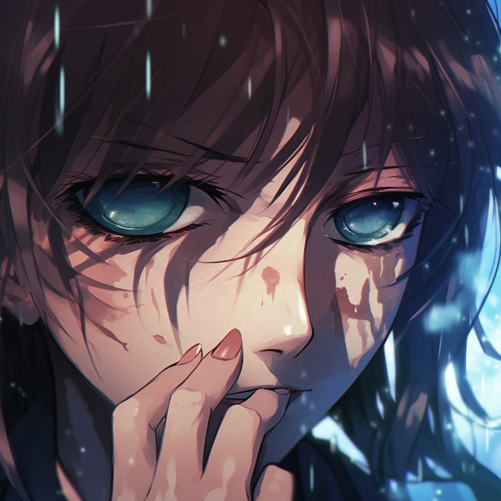 Sad anime character sketched lightly, minimalistic approach with subtle shading. sad crying anime pfp pfp for discord.