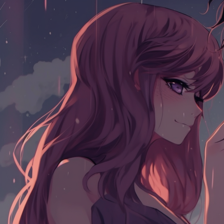 Two characters, luminous moon and stars in the background, cool color tones. anime matching pfp romantic couple pfp for discord.