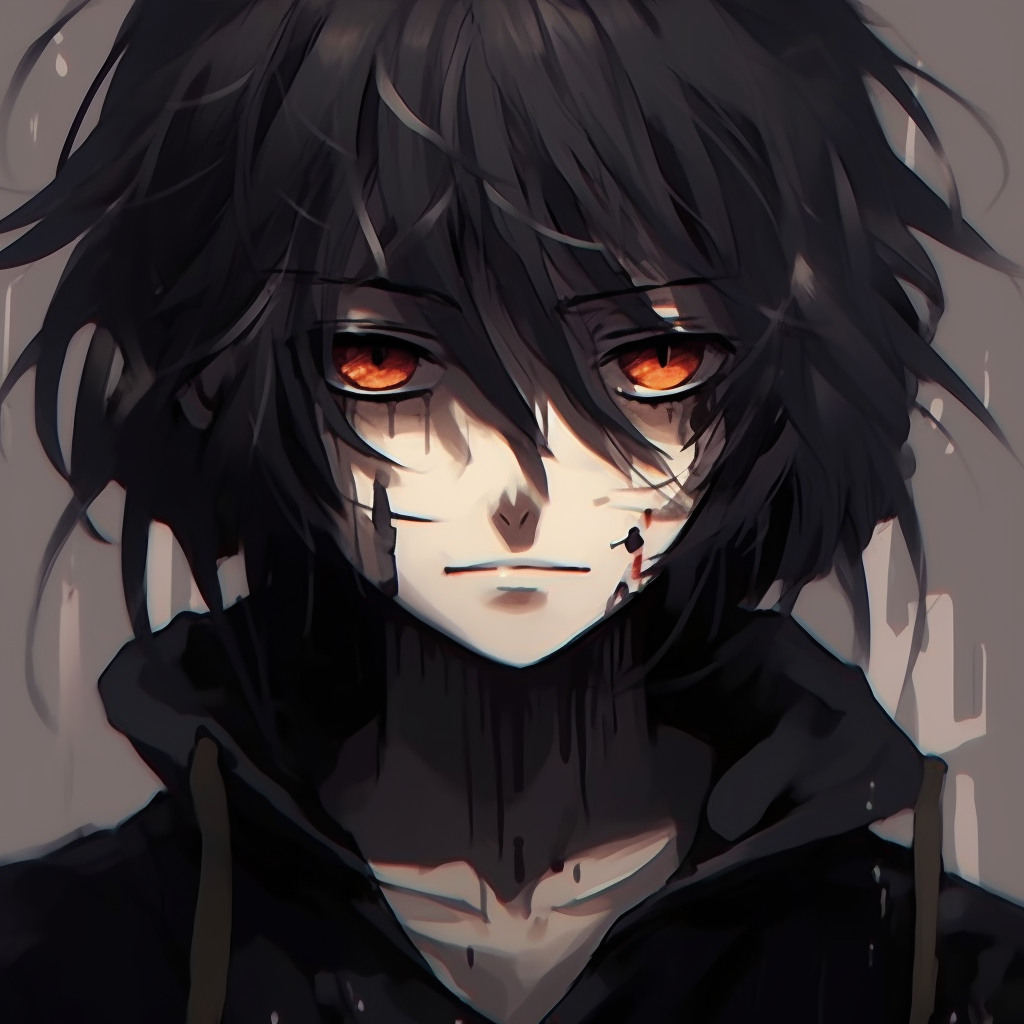 The anime hero redefined through a grunge-inspired art style, employing strong brush strokes and the extensive use of heavy black lines. appealing anime grunge pfp aesthetics pfp for discord.