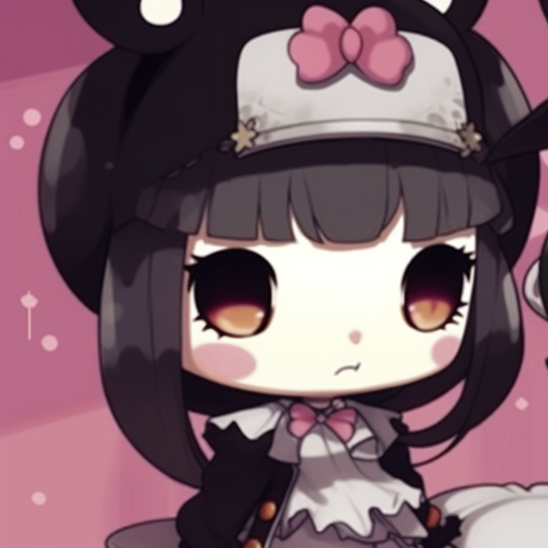 Profile shots of My Melody and Kuromi, attention to character lines and retro-style. classic my melody and kuromi pfp matching pairs pfp for discord.