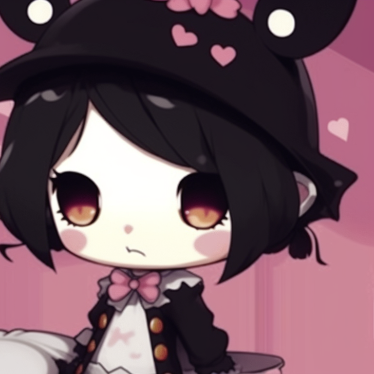 Profile shots of My Melody and Kuromi, attention to character lines and retro-style. classic my melody and kuromi pfp matching pairs pfp for discord.