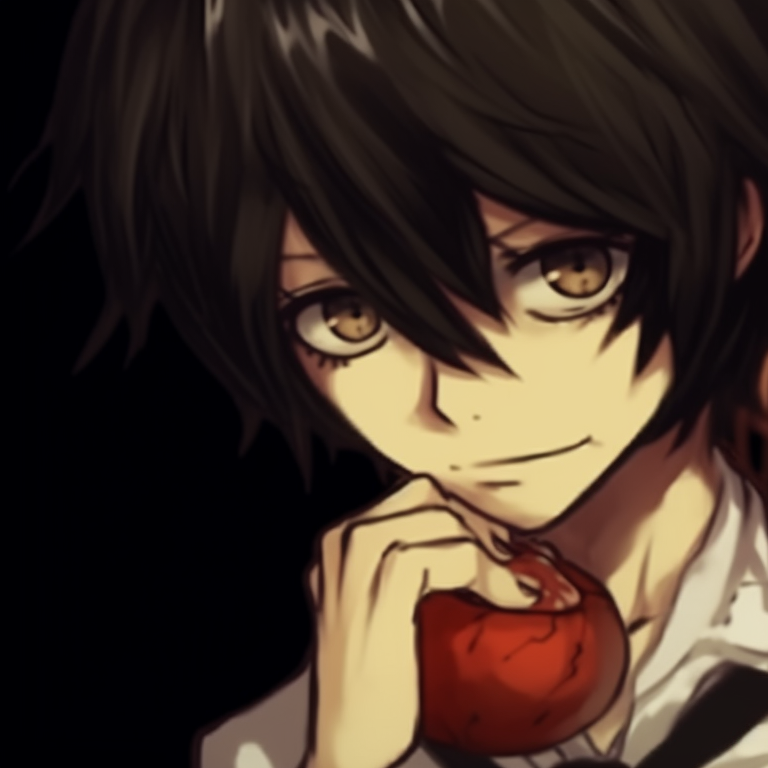 Two Death Note characters, grotesque and distorted features, enhancing the Halloween theme. versatile death note matching pfp halloween theme pfp for discord.